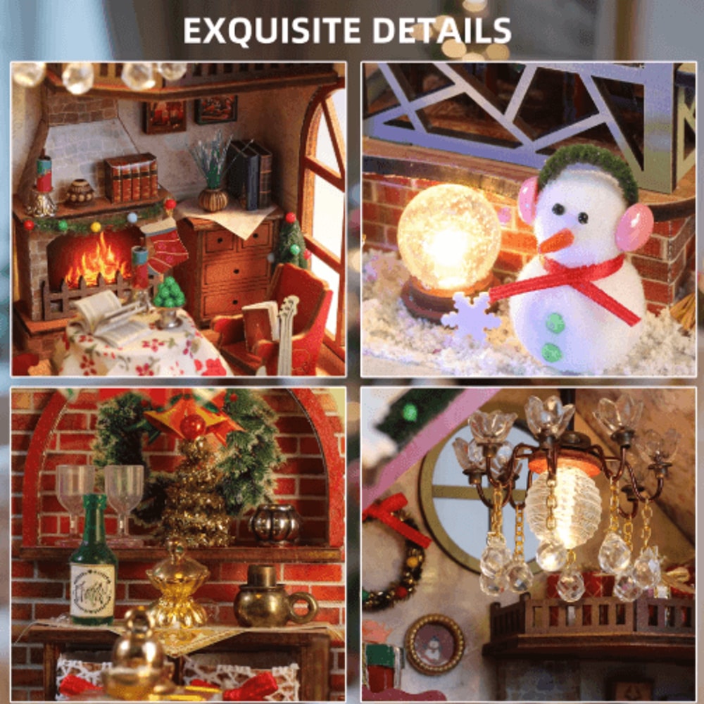 Christmas Night Warm House Miniature Dollhouse DIY Kit With Music Box 3