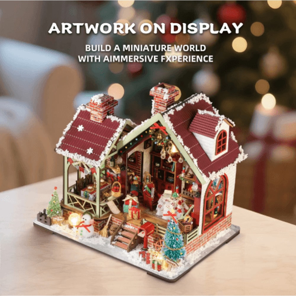 Christmas Night Warm House Miniature Dollhouse DIY Kit With Music Box 4