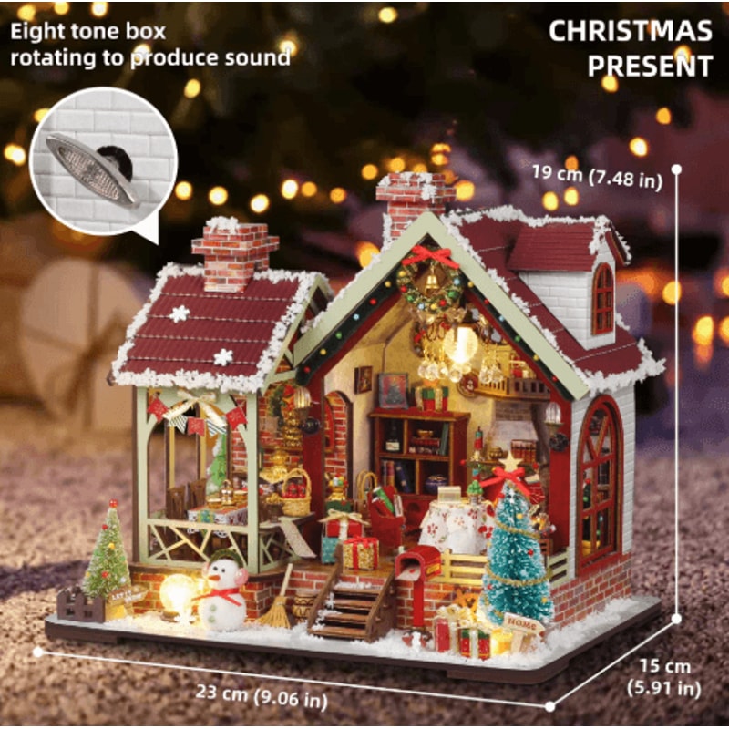 Christmas Night Warm House Miniature Dollhouse DIY Kit With Music Box 6