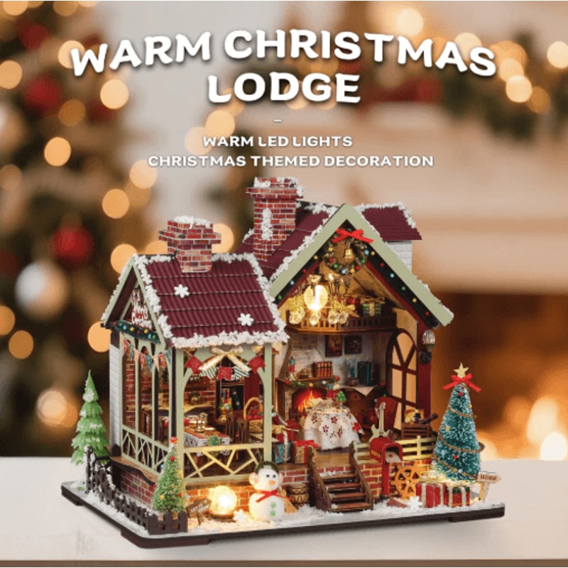 Christmas Night Warm House Miniature Dollhouse DIY Kit With Music Box 0
