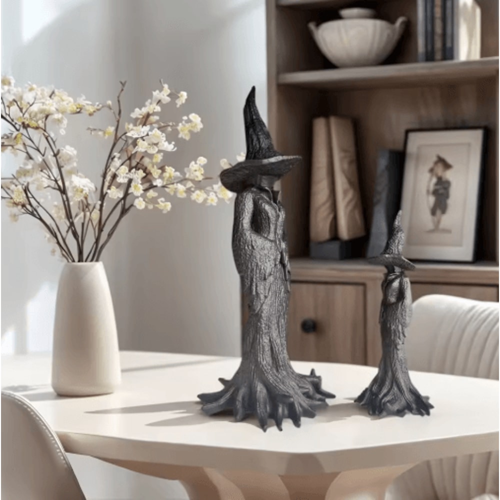 Gothic Witch Statue With Withered Tree Texture Spooky Halloween Desktop Decor 6