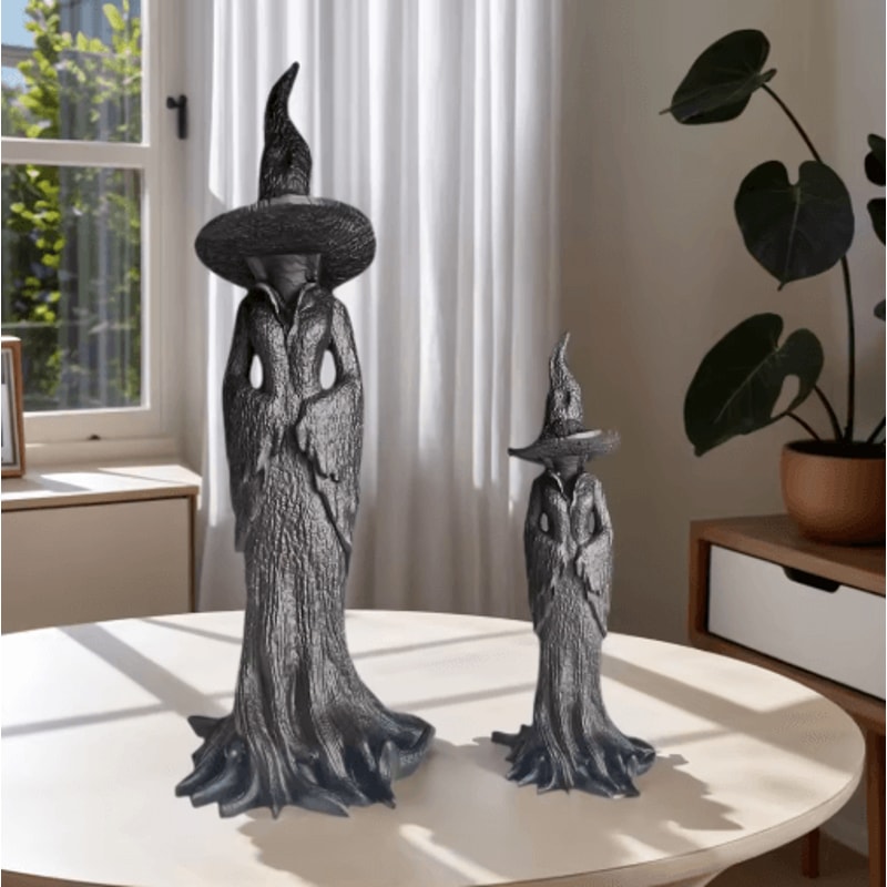 Gothic Witch Statue With Withered Tree Texture Spooky Halloween Desktop Decor 7
