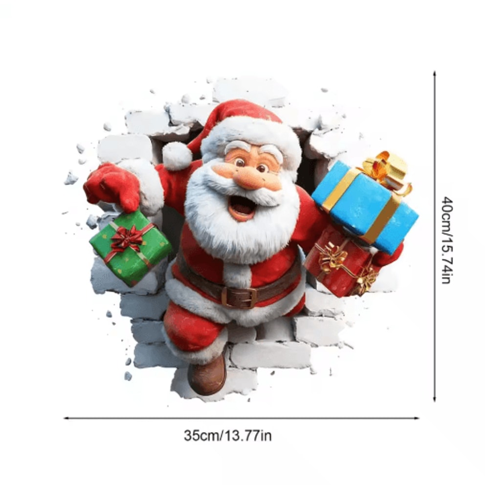Santa Claus 3D Effect Wall Stickers Peel And Stick Funny Christmas Decals 1