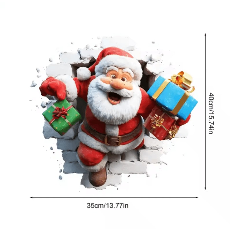 Santa Claus 3D Effect Wall Stickers Peel And Stick Funny Christmas Decals 1