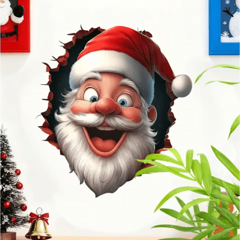 Santa Claus 3D Effect Wall Stickers Peel And Stick Funny Christmas Decals 5