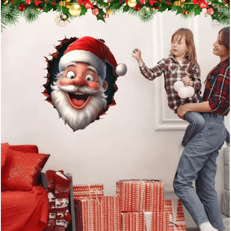 Santa Claus 3D Effect Wall Stickers Peel And Stick Funny Christmas Decals 6
