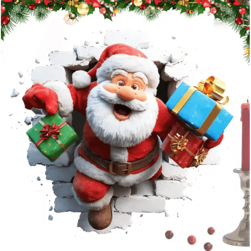 Santa Claus 3D Effect Wall Stickers Peel And Stick Funny Christmas Decals 0