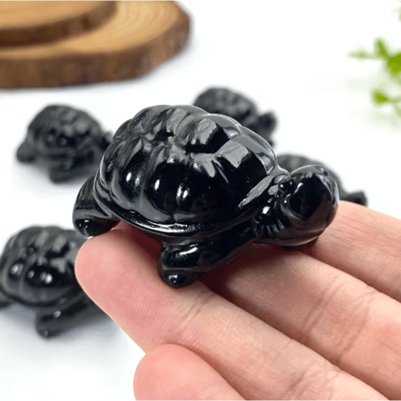 Obsidian Tortoise Carving Symbolic Crystal Animal Figurine For Home Decor Gifting 3