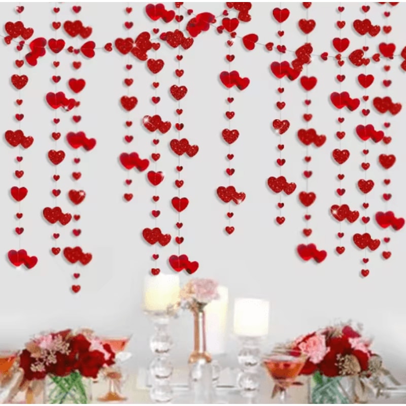 4M Red Heart Wedding Garland Glitter Love Streamer For Parties Home Decor 3
