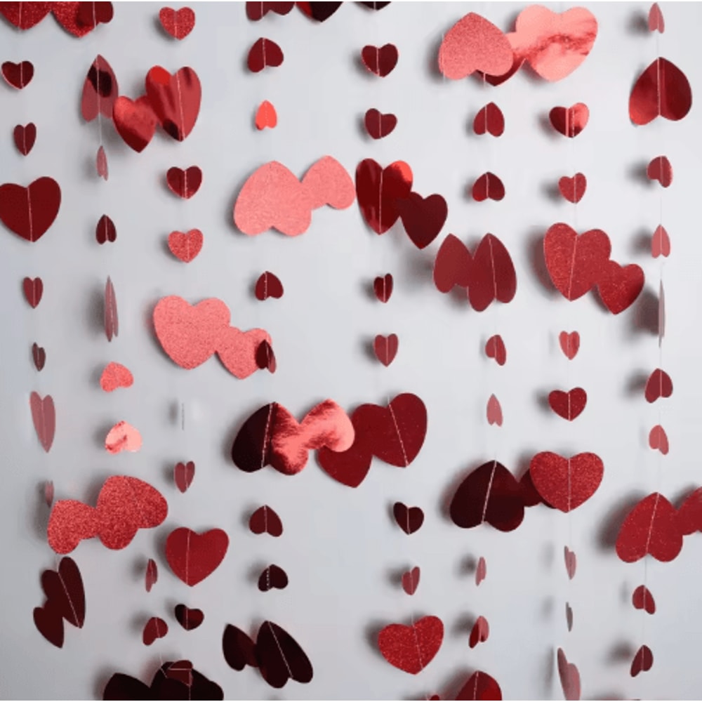 4M Red Heart Wedding Garland Glitter Love Streamer For Parties Home Decor 6