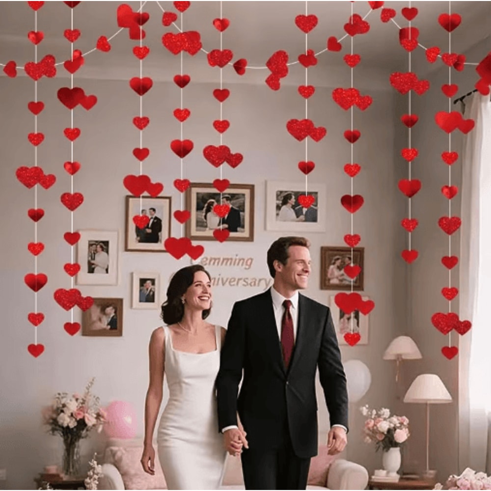 4M Red Heart Wedding Garland Glitter Love Streamer For Parties Home Decor 0