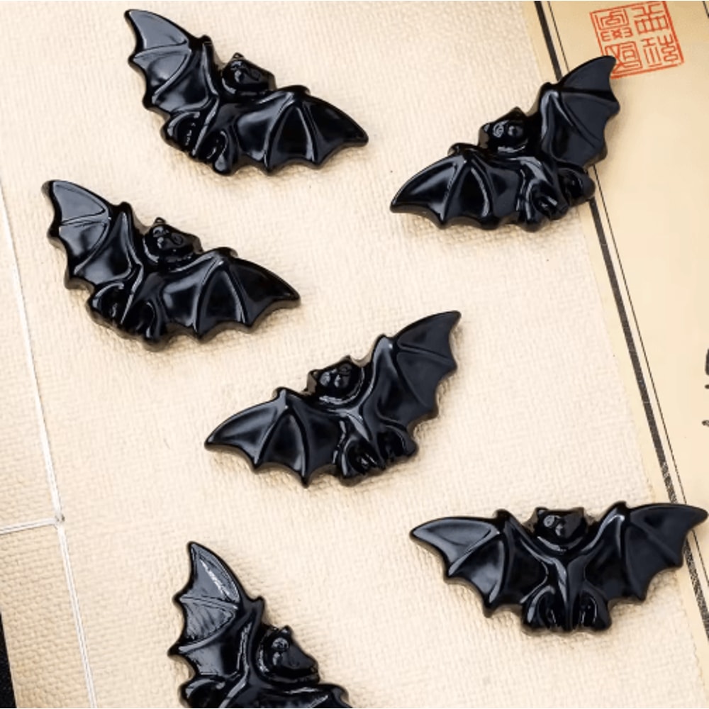 Natural Obsidian Crystal Bat Figurine HandCarved Healing Energy Spiritual Healing Crystal Decor 2