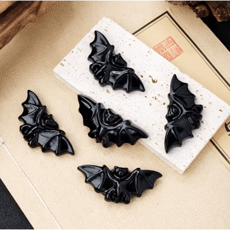Natural Obsidian Crystal Bat Figurine HandCarved Healing Energy Spiritual Healing Crystal Decor 4