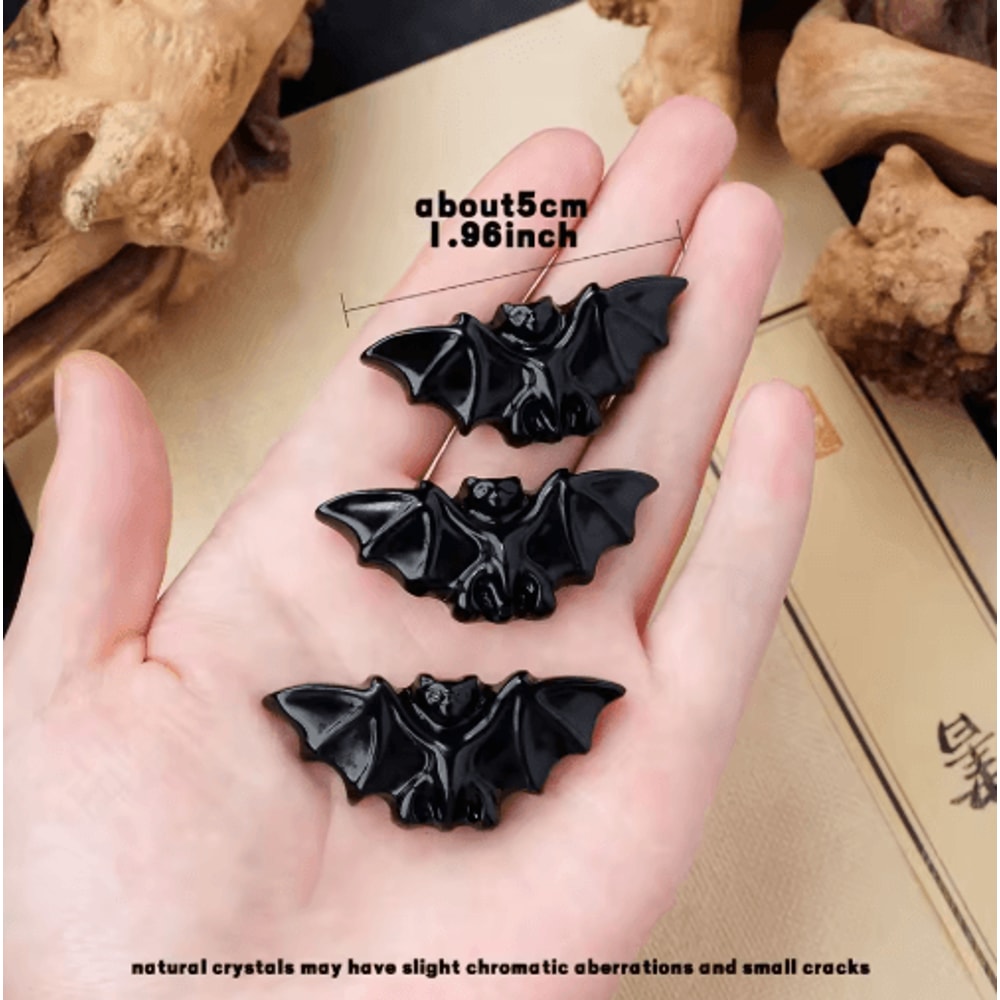 Natural Obsidian Crystal Bat Figurine HandCarved Healing Energy Spiritual Healing Crystal Decor 6