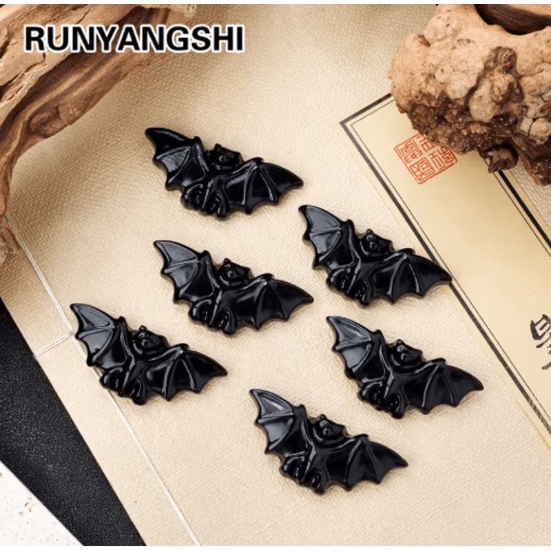 Natural Obsidian Crystal Bat Figurine HandCarved Healing Energy Spiritual Healing Crystal Decor 0