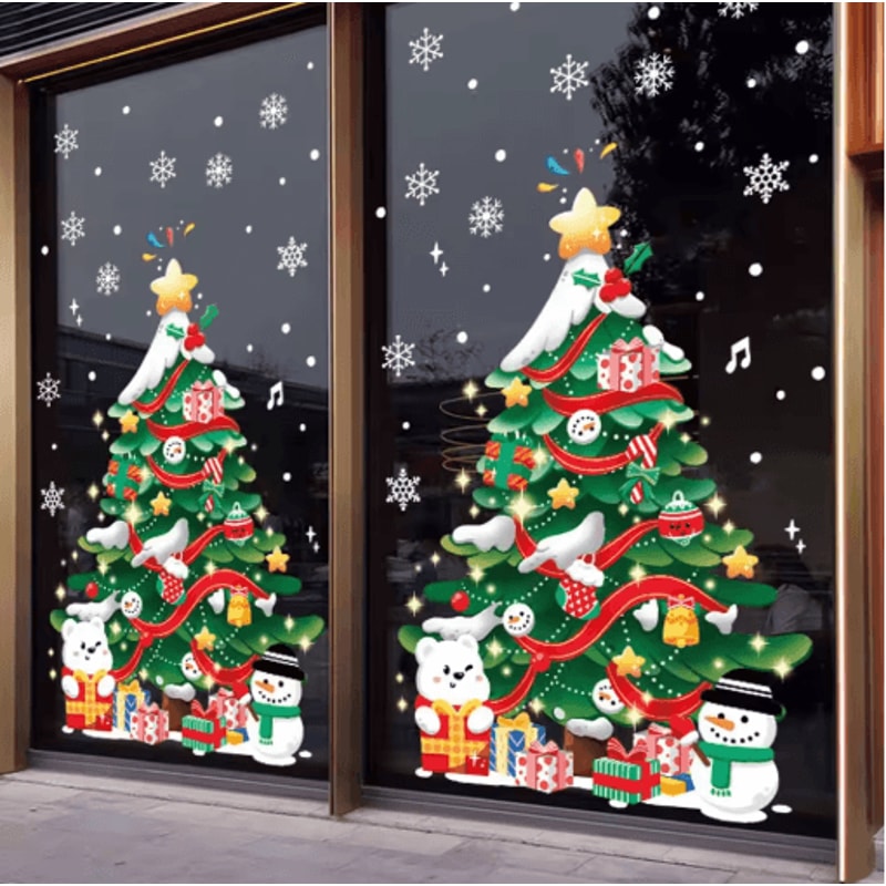 Christmas PVC Wall Decals Set Festive Door Window And Tree Stickers For Holiday Decor 5