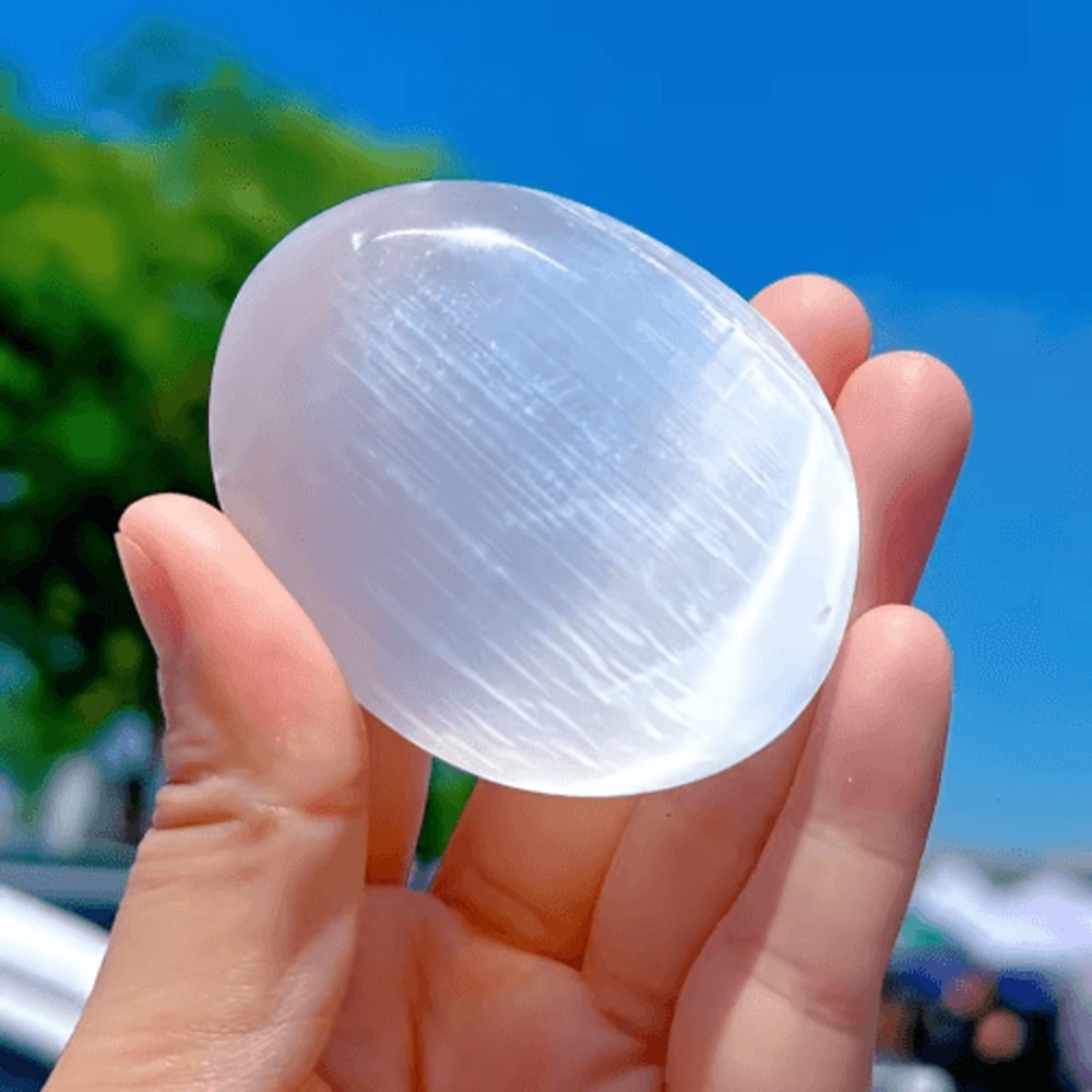 Natural Selenite Palm Stone Polished Oval Crystal For Meditation Energy Cleansing Home Decor 1