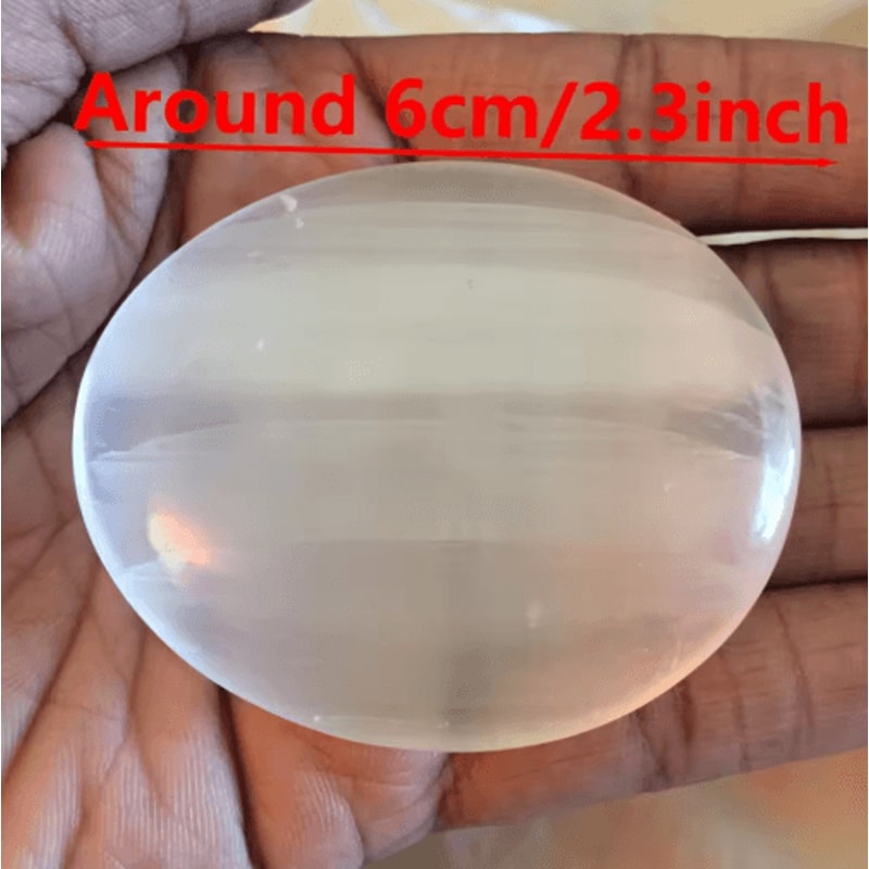 Natural Selenite Palm Stone Polished Oval Crystal For Meditation Energy Cleansing Home Decor 4