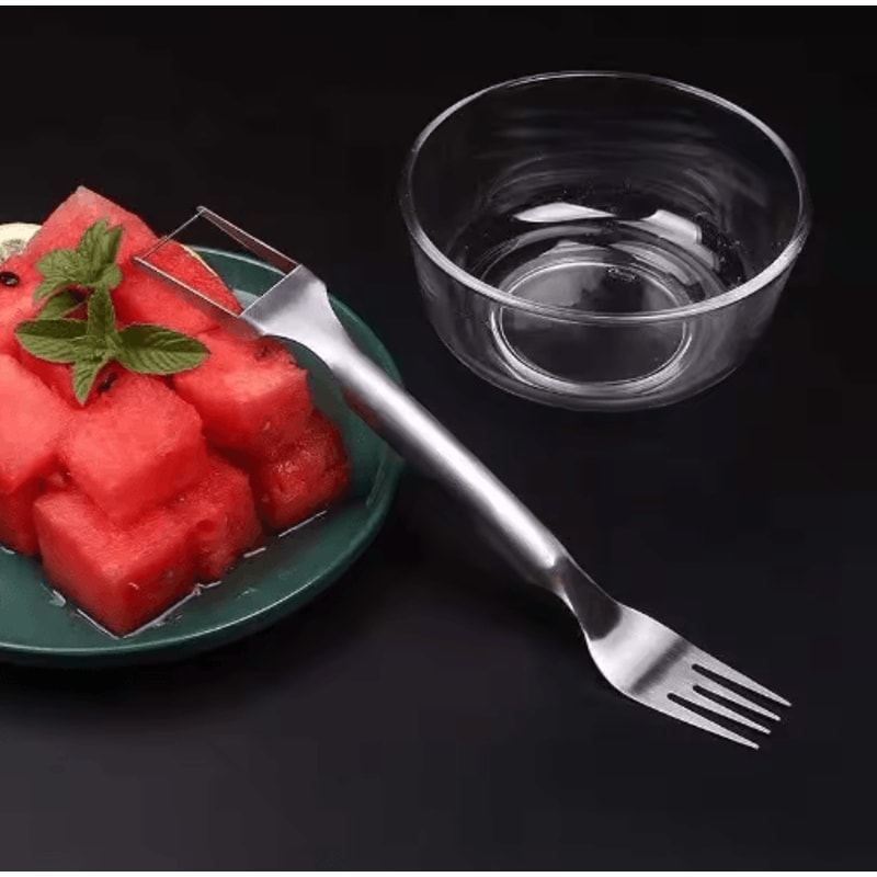 2in1 Stainless Steel Watermelon Slicer Fork Portable Fruit Cutter Serving Tool 5
