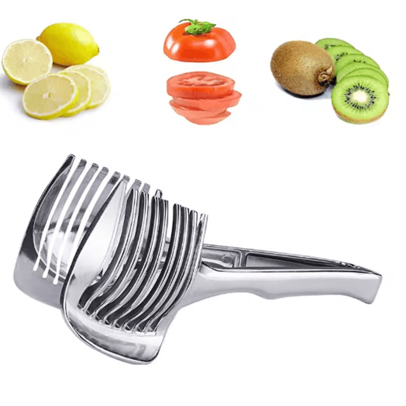 Stainless Steel Handheld Fruit Vegetable Slicer Orange Lemon Tomato Onion Cutting Clip 5