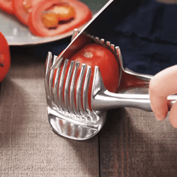 stainless steel handheld fruit & vegetable slicer – orange, lemon, tomato & onion cutting clip