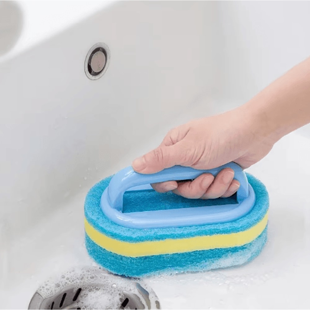 Household Cleaning Brush With Handle Thick Scrubbing Sponge For Kitchen Bathroom Tub 2