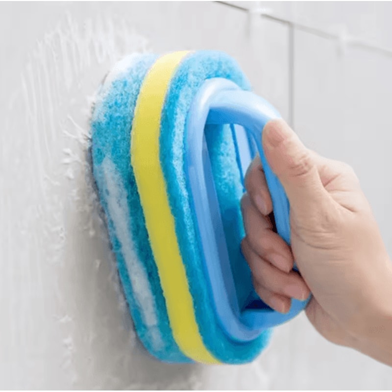 Household Cleaning Brush With Handle Thick Scrubbing Sponge For Kitchen Bathroom Tub 4