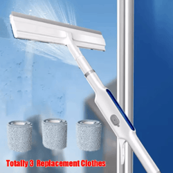 3-in-1 double-sided spray window cleaner – expandable glass wiper with replacement cloths