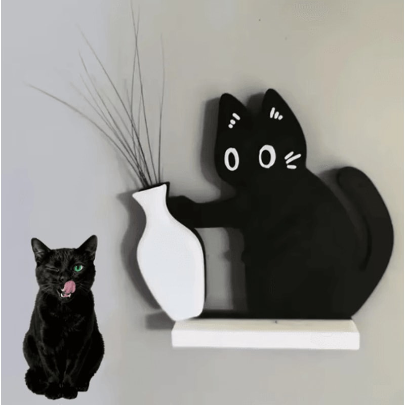 Black Cat Refrigerator Magnet Vase Decor Whisker Collection Memorial Box For Home Office 5