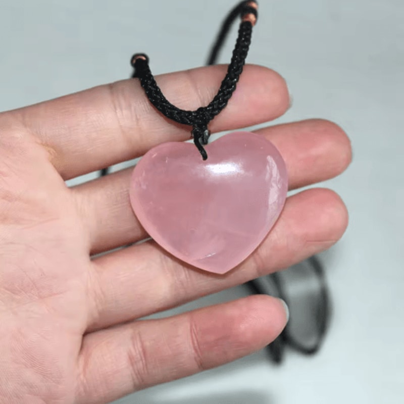 Rose Quartz Heart Crystal Pendant Necklace Natural Pink Healing Stone Love Jewelry 3