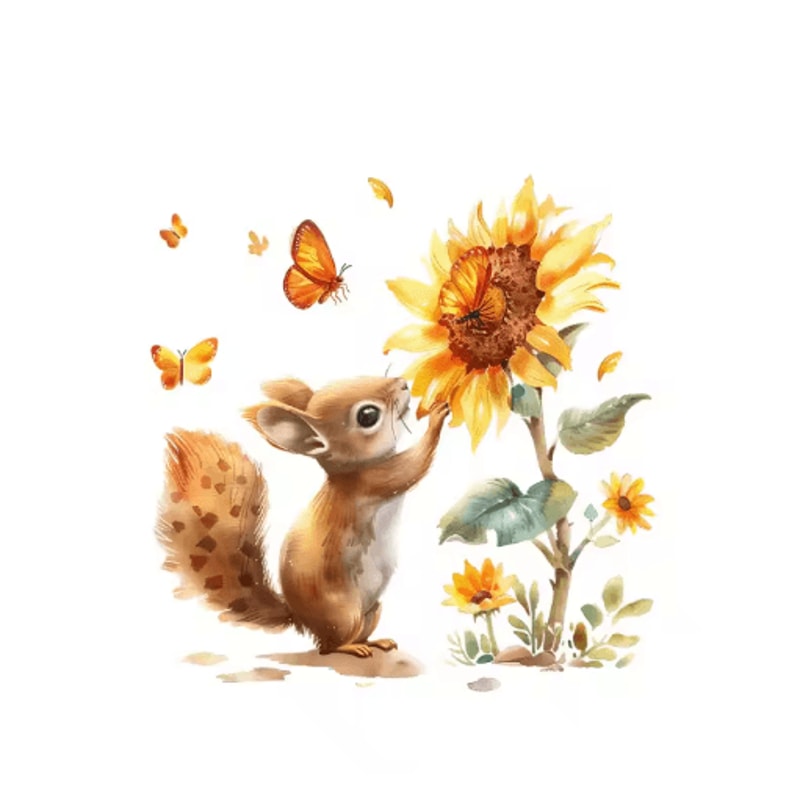 Rustic Watercolor Squirrel Wall Decal Sunflower Animal Window Sticker For Glass Decor 1