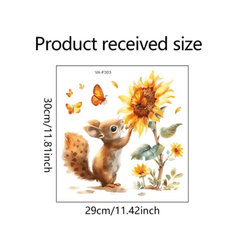 Rustic Watercolor Squirrel Wall Decal Sunflower Animal Window Sticker For Glass Decor 3