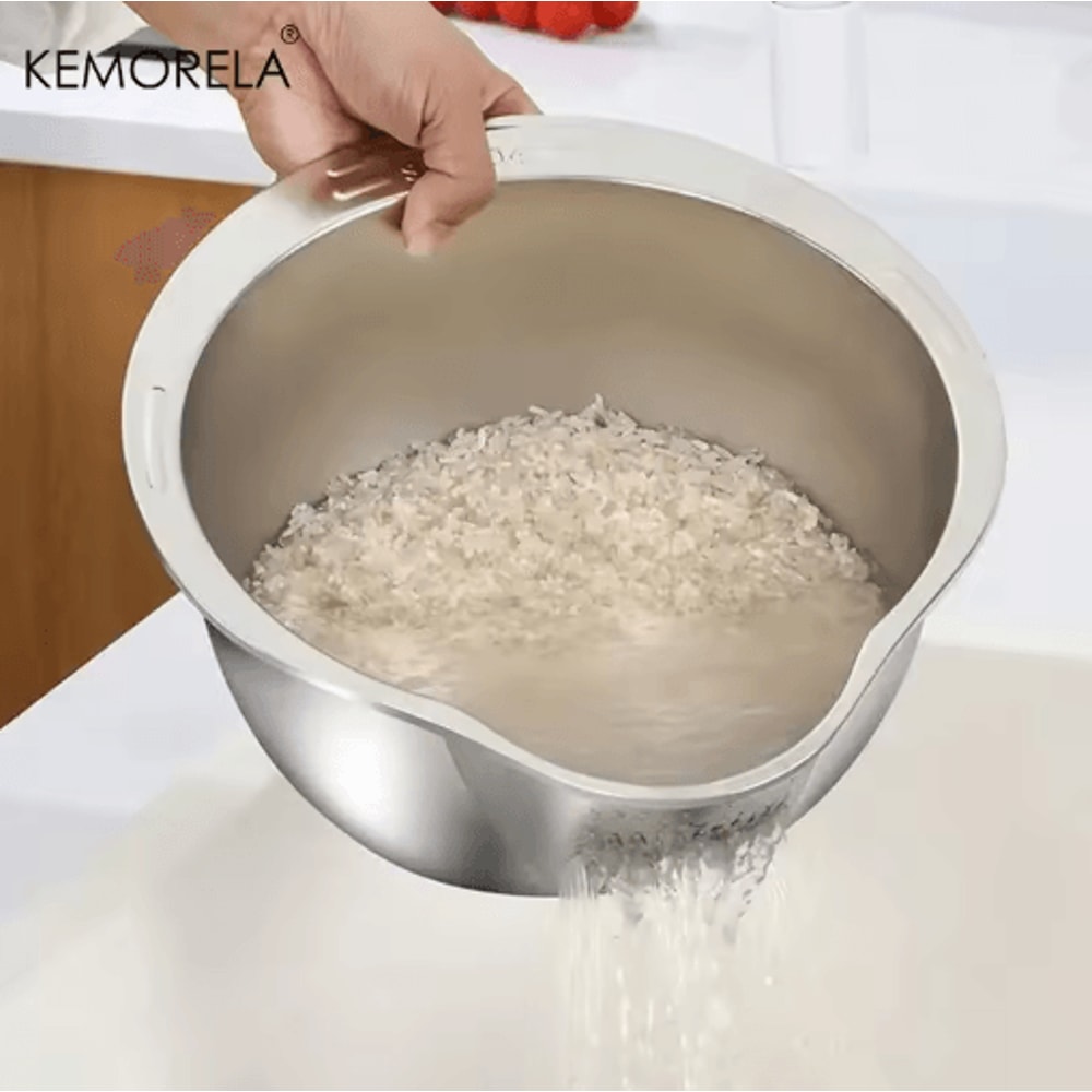 Stainless Steel 304 Rice Washer Strainer Bowl Multi Use Rice Sieve Colander For Kitchen 4