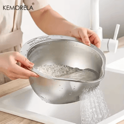 stainless steel 304 rice washer strainer bowl multi use rice sieve & colander for kitchen