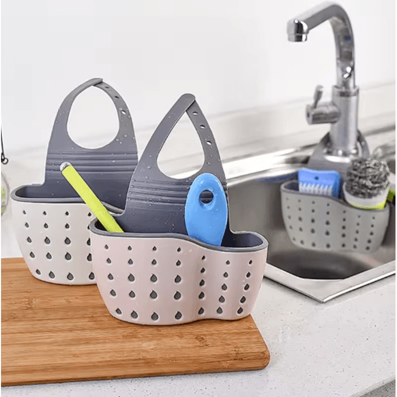 Adjustable Kitchen Sink Organizer With Hanging Drain Basket 0