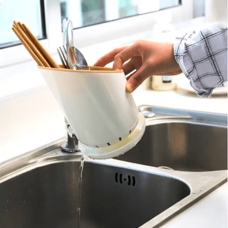 Kitchen Chopstick Holder With Drain Plate And Utensil Storage Rack 3