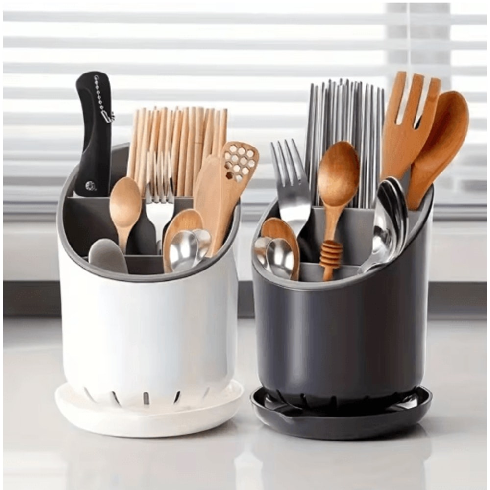 Kitchen Chopstick Holder With Drain Plate And Utensil Storage Rack 0