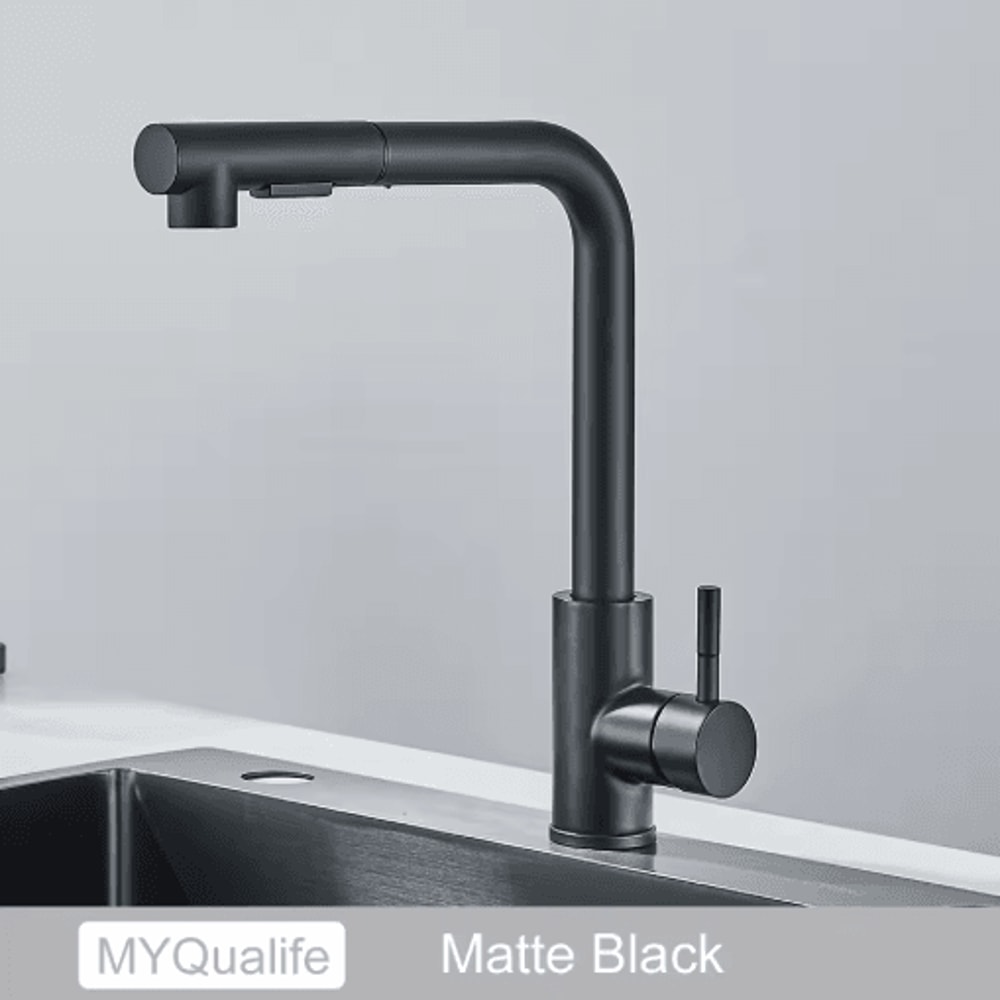 Black Pull Out Kitchen Faucet With Dual Mode Stream Sprayer 2