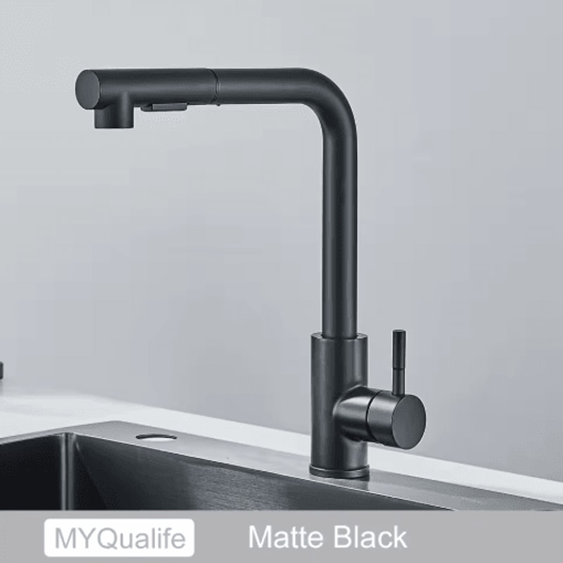 Black Pull Out Kitchen Faucet With Dual Mode Stream Sprayer 2