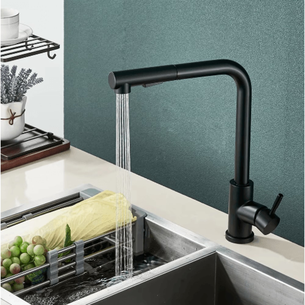 Black Pull Out Kitchen Faucet With Dual Mode Stream Sprayer 5
