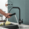 Black Pull Out Kitchen Faucet With Dual Mode Stream Sprayer 6