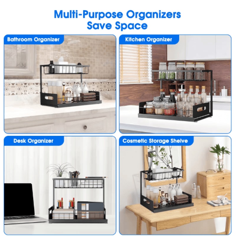 2 Tier Under Sink Organizer With Sliding Pull Out Cabinet Drawers 6