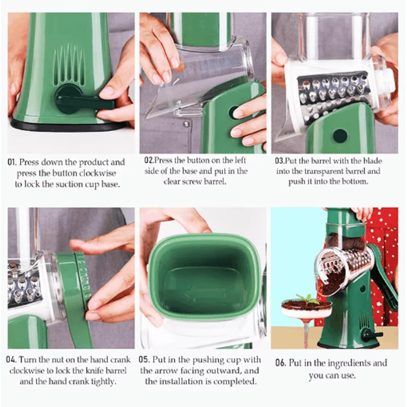 LMETJMA 5in1 Rotary Cheese Grater And Vegetable Slicer 6