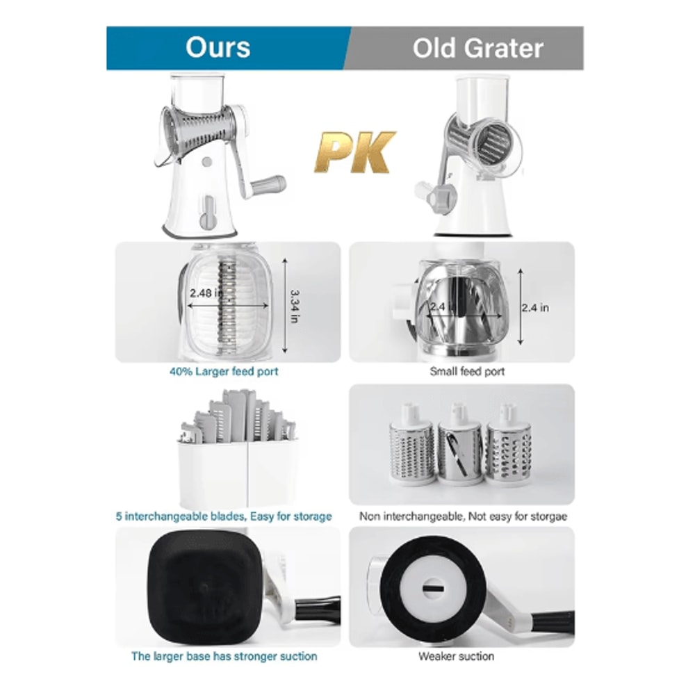 LMETJMA 5in1 Rotary Cheese Grater And Vegetable Slicer 7