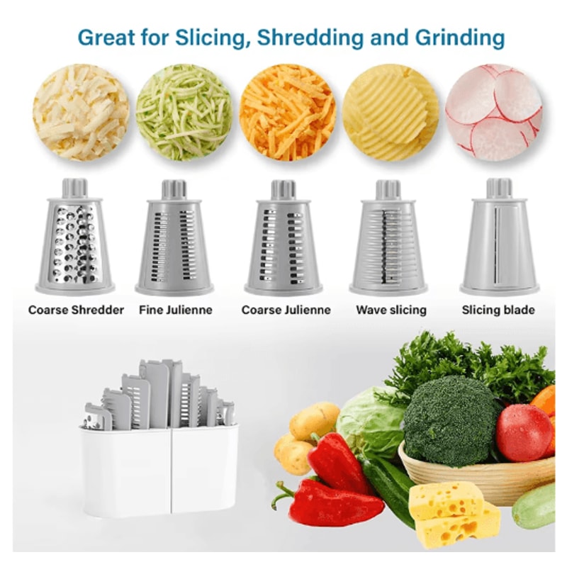 LMETJMA 5in1 Rotary Cheese Grater And Vegetable Slicer 8