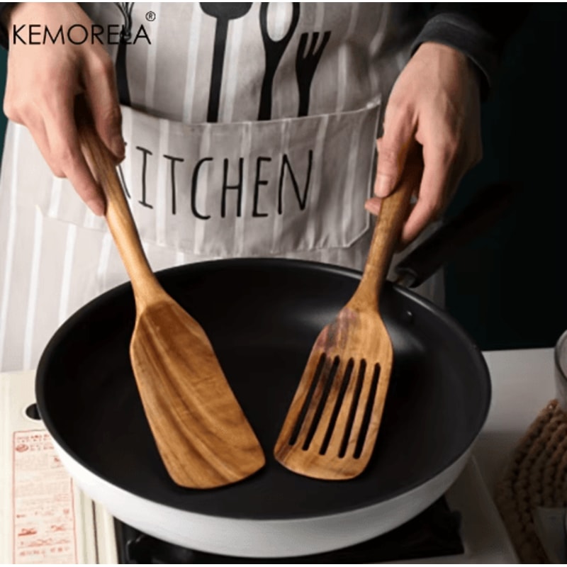 ZenCook 2Piece Japanese Wooden Cooking Spatula Set 3