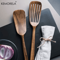 zencook 2-piece japanese wooden cooking spatula set