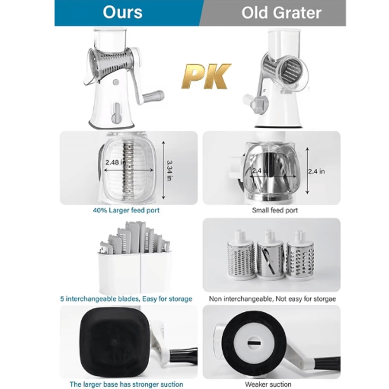 LMETJMA 5in1 Rotary Cheese Grater And Vegetable Mandoline Slicer JT247 7
