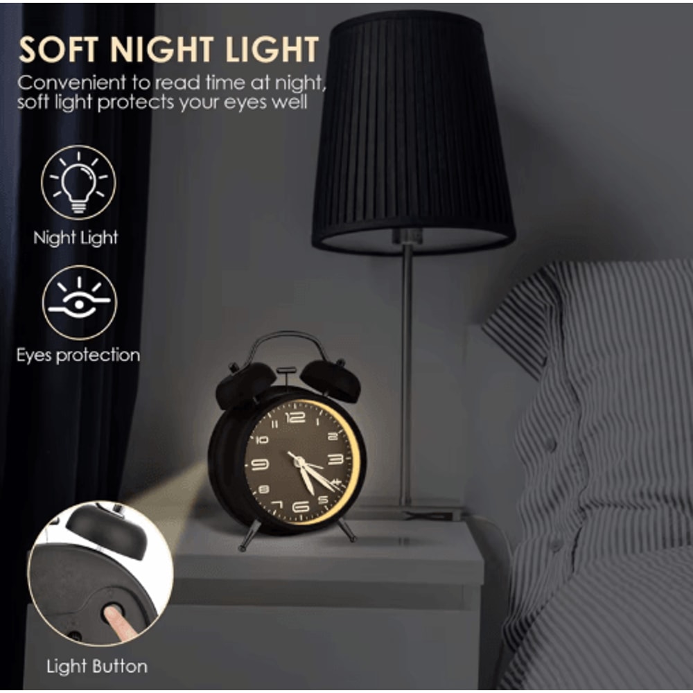 ClassicRing 4Inch Twin Bell Loud Alarm Clock With Backlight 7