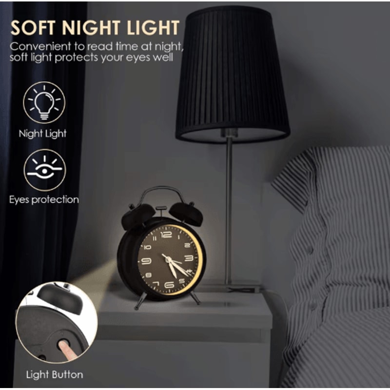 ClassicRing 4Inch Twin Bell Loud Alarm Clock With Backlight 7